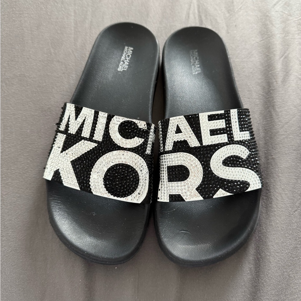 Michael Kors Black and White Slide Sandals